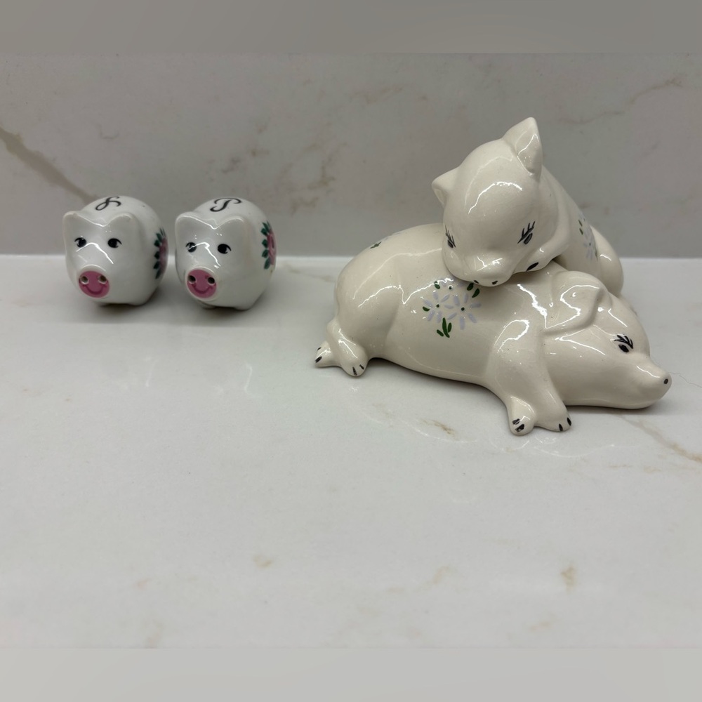Pair of Vintage Floral Pigs Salt and Pepper Shakers